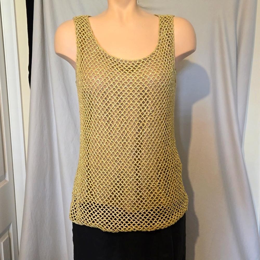 Linea Gold mesh fabric dressy tank top